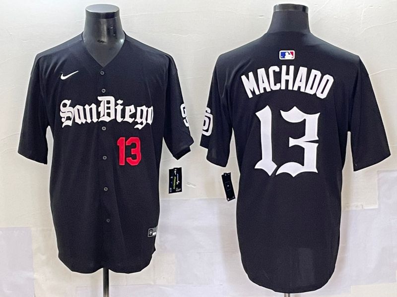 Men 2025 San Diego Padres #13 Machado Black Five generations Joint Name Nike MLB Jersey style 4